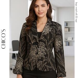 CHICO’S Black & Gold Soutache Blazer, Chico’s Size 1 (Medium/8)